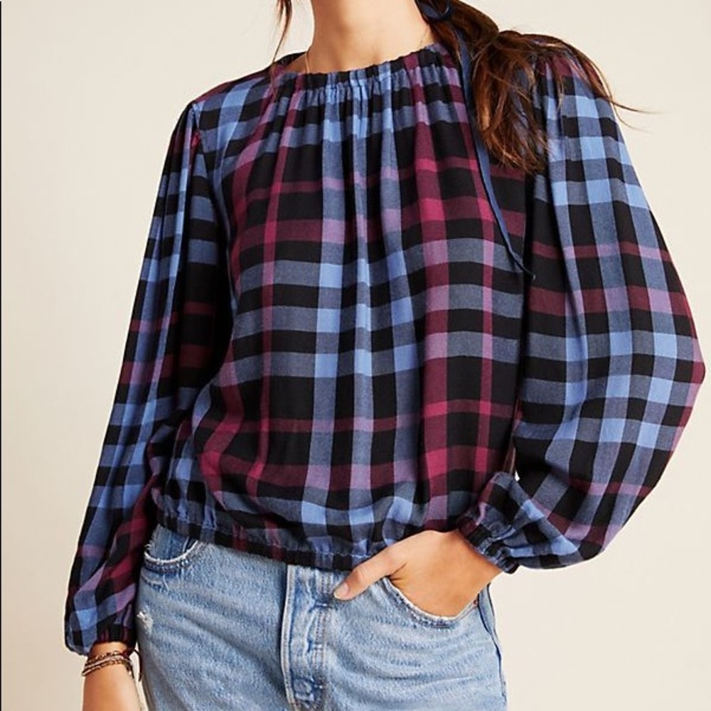 Anthropologie Cloth & Stone Glacier Plaid Blouse